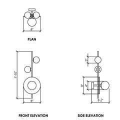 Wall Sconce – circular 8-inch diameter slumped glass wall light with front elevation and side elevation