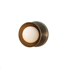 Dew Wall Sconce -Small Brass Dome mounted on wall, ambient warm glow for living room setting