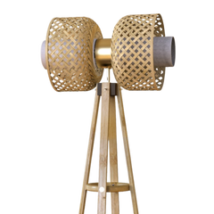 Tall Metamorphosis floor lamp with bamboo woven design and wooden stand