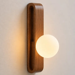 Modern Wooden Wall Sconce with Glass Globe Lamp