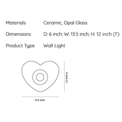 Modern heart motif wall light fixture material and dimensions mentioned