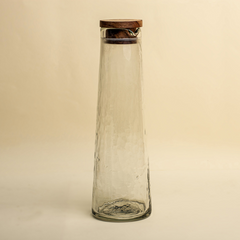Glass Carafe with wooden lid and textured design