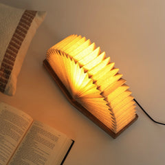 Designed table lamp in shape of a book, book Lamp made of linen and wood.