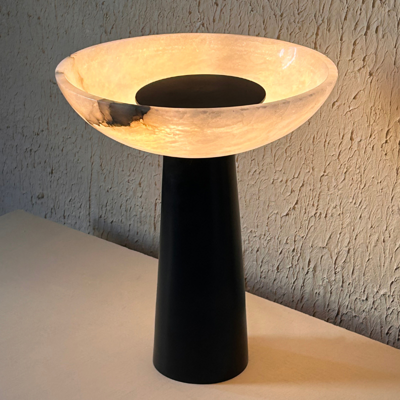 Black and White Alabaster Marble Bedside Table Lamp