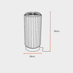 A cylindrical Serenity Table Lamp technical drawing showing dimensions