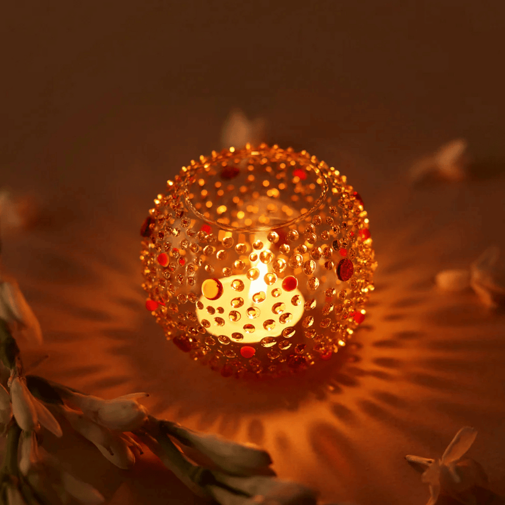 Decorative Indian dessert-inspired tea light holder by Glass Forest