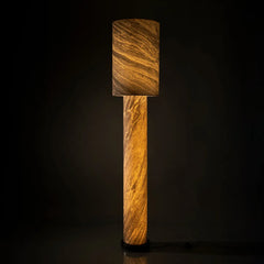 Cleo Stone Sheet Floor Lamp illuminated glow highlighting stone texture

