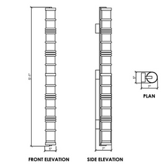 Detail image of Wall Sconce with dimensions for front elevation , side elevation and plan