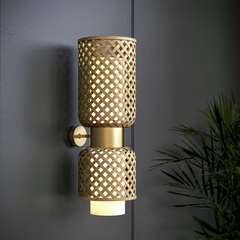 Side profile of Metamorphosis Wall Lamp illustrating depth and modular layering of bamboo and metal.
