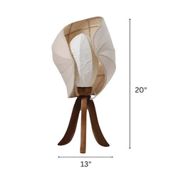 Small Kosh Table Lamp with a white shade and wooden base, shown with dimensions on a white background.
