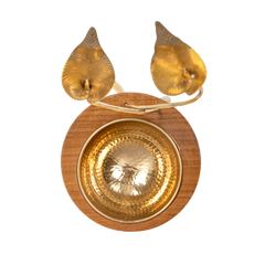 Decorative Calla Lily Bowl with wooden base and gold accents on a white background