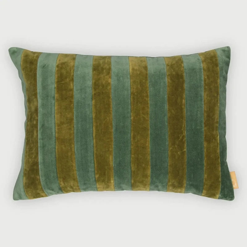 Holly Eucalyptus Velvet Stripe Cushion Cover on a white background