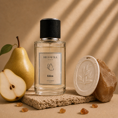 Gift Hamper Discovery Set: Diffuser Stone + Perfume Room Spray - Eden Glass Bottle with Leaf-Embossed White Diffuser Stone, Pear & Amber Crystals
