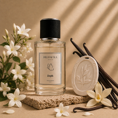 Gift Hamper Discovery Set: Diffuser Stone + Perfume Room Spray - Zeph Glass Bottle with Leaf-Embossed White Diffuser Stone, Vanilla Beans & White Flowers
