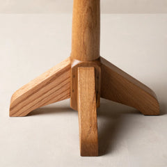 wooden chair table base with a central cylindrical column and three angled support legs