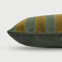 Holly Eucalyptus Velvet Stripe Cushion Cover on a light gray background