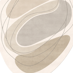 Abstract design of interconnected beige and gray shapes on a beige background