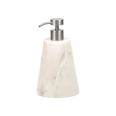 Neo White Soap Dispenser with silver pump- Front View on White Background, White Marble with Soft Veining