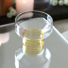 NIB - Mini Dessert Bowl - Set of 4 – yellow base clear glass mini bowl on a mirrored surface
