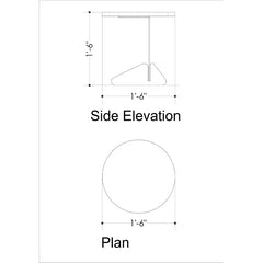 Technical line drawing showing the dimensions of a pedestal sink base, with a side elevation view labeled 1'-6" by 1'-6" and a plan view as a circle labeled 1'-6".
