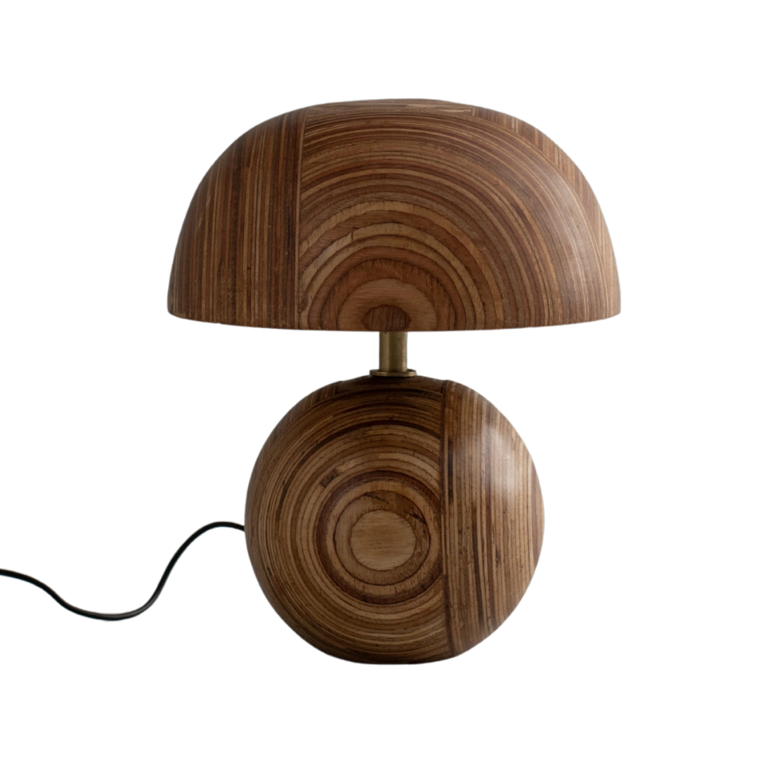 Unique Wooden table lamp with marine plywood textured design & brass connector