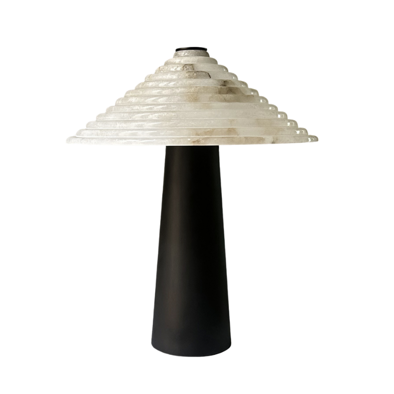 Black and White Alabaster Conical Table Lamp