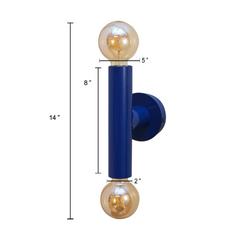 Dimensions mentioned for blue twin-light Wall Sconce for modern interior