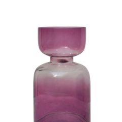 Decorative tall lilac colored glass vase with a retro shape.