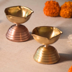 Brass Diya Pair Gift Set: handcrafted short diyas for Diwali rituals