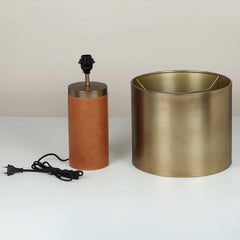 Hermes Table Lamp by Aalaya, leather and metal accent lamp