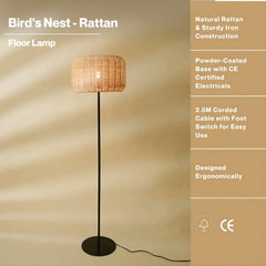 Bird's Nest Rattan Floor Lamp with product details 