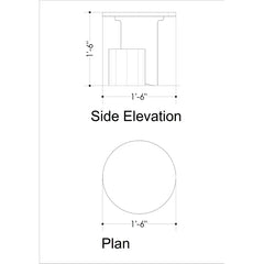 Technical line drawing showing the side elevation and plan of a cylindrical or rounded object with dimensions labeled 1'-6".