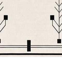 Abstract design with black lines and shapes on a beige background