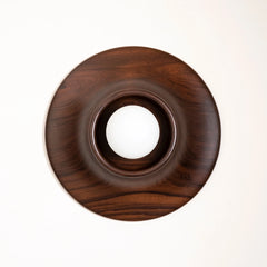 Wooden circular Paten Wall Light with a central hole on a white background