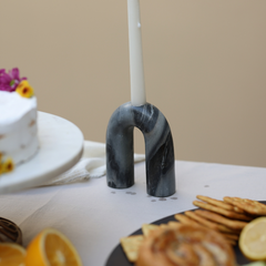 Decorative U shaped candle holder in grey color