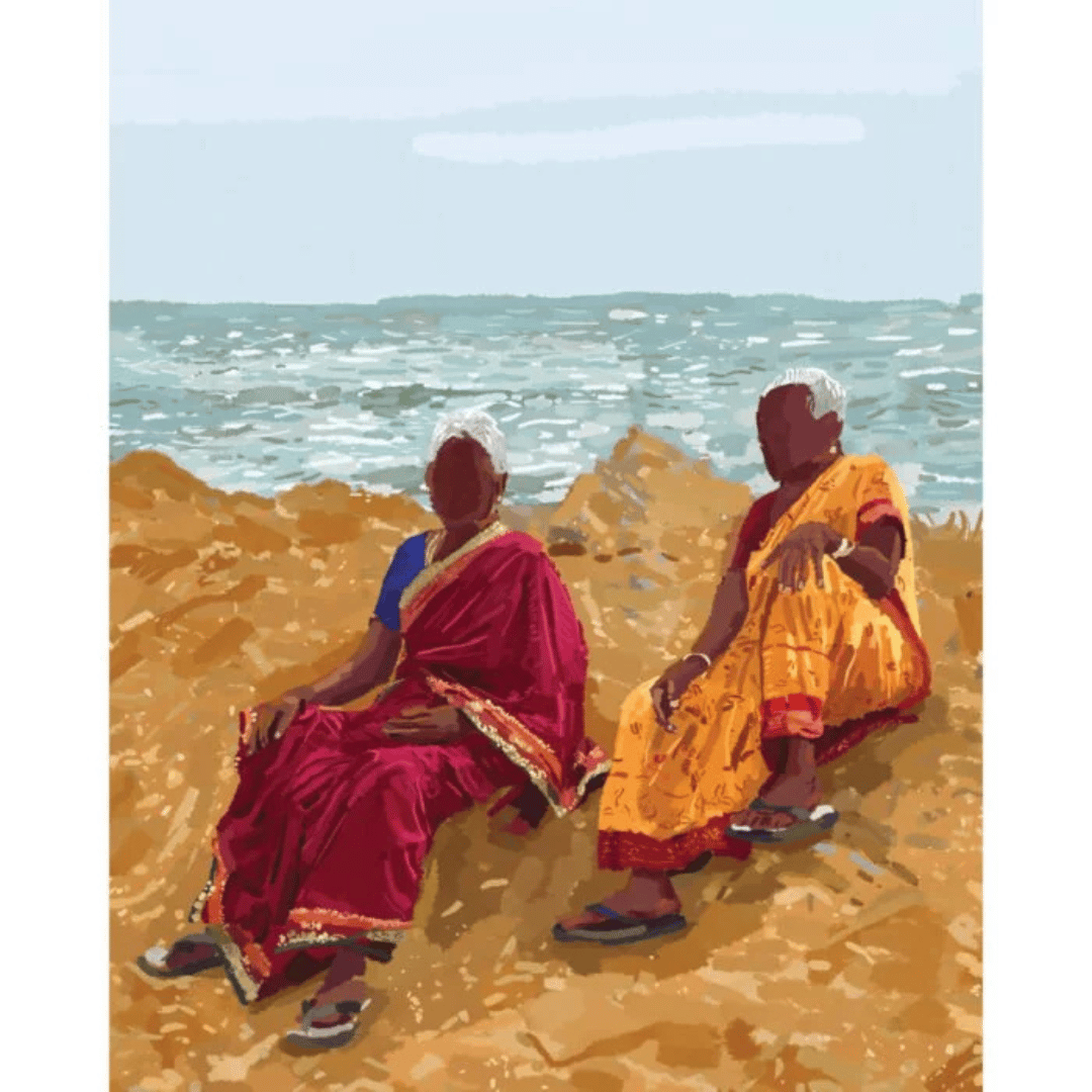archival art print by Namrata Kumar showing sun-lit façades and relaxed seaside view.