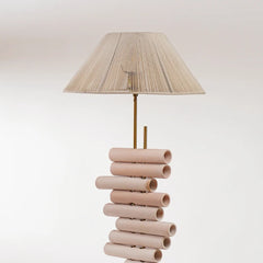 Unique Floor Lamp with cylindrical beige base and pleated beige shade 