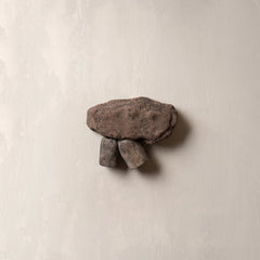 A rustic stone wall hook shaped like a small animal head.