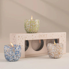 Monet's Garden Votive Candle Set Of 3, Stunning Oud scent in green, blue, amber votive on DOFT gift box