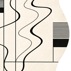 Abstract design with black lines and shapes on a beige background