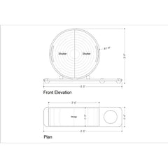 Technical line drawing showing front elevation and plan views of a round cylindrical product with dimensions labeled, on a white background.