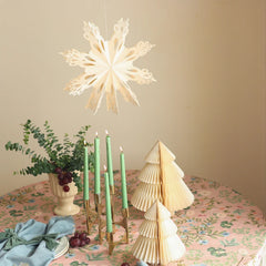 Valley Rose Linen Table Cover festive styling with paper star, candles and eucalyptus