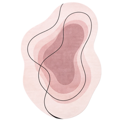 Pink abstract rug with wavy lines on a white background