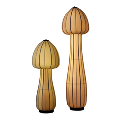 Two unlit fabric Mushroom Floor Lamps with warm lighting