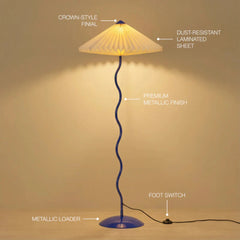 Wavy Floor lamp with labeled parts of the lamp