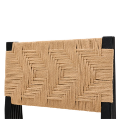 Tessa Dining Chair close-up of herringbone woven jute backrest set in black wood frame