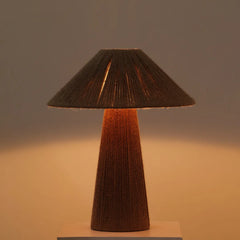 Cello Table Lamp with a textured brown shade and base on a neutral background