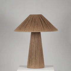 Cello Table Lamp, Woven lamp with a textured design on a gray background