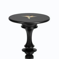 Bird of Paradise - Black, inlaid black marble top on turned black finish wood pedestal