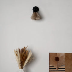 Decorative Linen Downlighter - Wall Sconce with brown fabric shade and black wall mounted holder